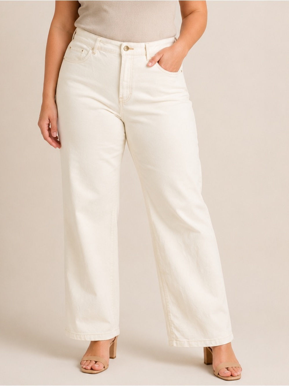 Joseph Ribkoff Organic Cotton Blend White Wide Leg Jeans Size 14 Designer Denim